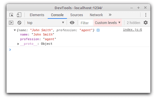 Log messages in the Console, DevTools